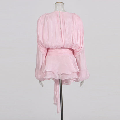Elegant Splice Lace-Up Dress